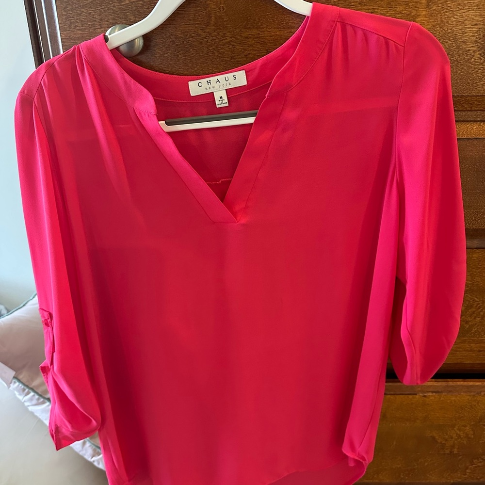 Chaus Pink Relaxed Blouse with 3/4 Sleeves